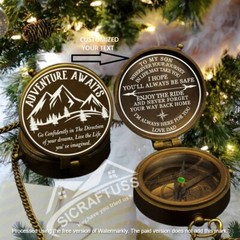 Personalized compass brass vintage look with desired engraving and leather case.
