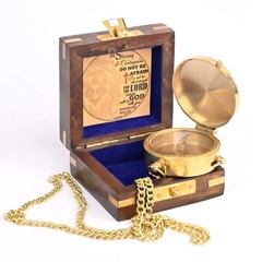 Brass Compass Engraved Religious Scripture Joshua 19 Baptism Wood Box Gift