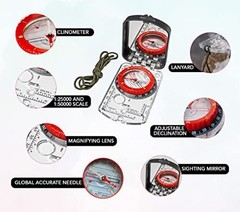 Boy Scout Sighting Compass – Adjustable Declination Mirror, Compass Base Red
