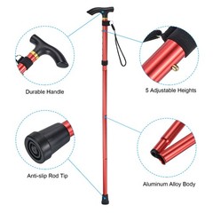 2Pcs Trekking Poles, Collapsible Hiking Pole 33-37 Inch Aluminum Alloy Red
