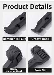 Camping Hammer with Peg Pulling Hook and Internal Compartment for 8 Pegs