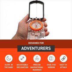 Orange Navigation Compass with Sighting Mirror and Glow in the Dark Features