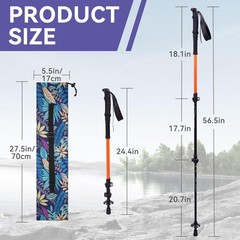 56.5in Collapsible Trekking Poles with Storage Bag, Lightweight Adjustable