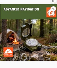 Trail Military Style Green Compass with Durable Metal Body for Nighttime Use.