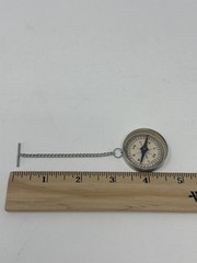 Vtg Japan Miniature Pocket Compass Watch Chain T-Bar Clasp Silver Metal