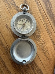 Vintage British Brass Compass 1930s Worn Silver Plated 1.5”
