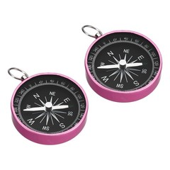 2 Pack Pocket Compass Survival Sports Navigation Compass with Key Ring Pink