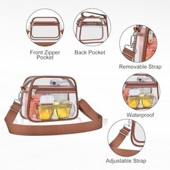 Clear Bag for Stadium Events Clear Sports Fan Handbags Medium Coffee Brown