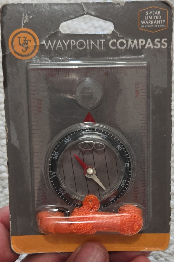 UST WayPoint Compass Clear Orange Waterproof Lightweight Hiking w/ Neck Lanyard