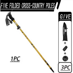 US Stock red Five section folding folding trekking pole for hiking and walking