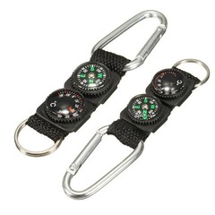 2PCS Multifunction Camping Carabiner Compass Thermometer Keychain Outdoor Tools