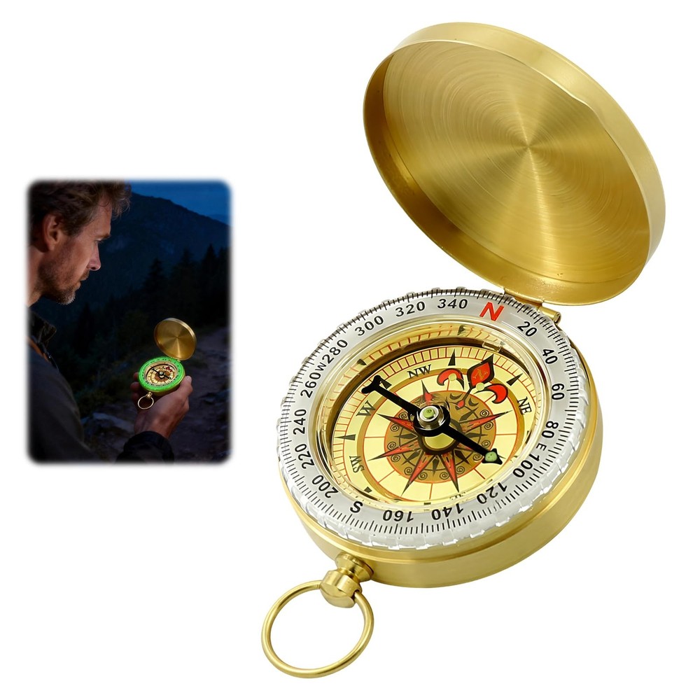 Portable Brass Pocket Compass with Luminous Dial, Vintage Pocket Watch Compass