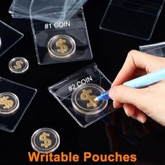 50 Pcs 2.4 x 2.4 inches Single Pocket Coin Sleeves Collector 2.4 Inches Round