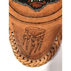 Vtg Mexico Hand Tooled Leather Tripod Stool Seat Cover NCAA Montana NFL Seahawks