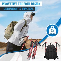 Collapsible Trekking Poles Folding Hiking Poles, Adjustable Height, Lightweig…