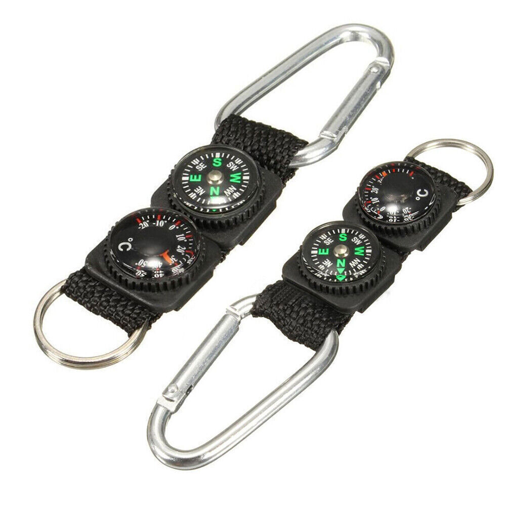 Mini Carabiner w/ Keychain Buckle Compass Thermometer Camping Outdoor Survival