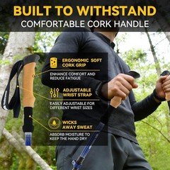 Carbon Fiber Collapsible Trekking Poles with Cork Grip, 2 PCS