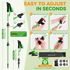 Lightweight Aluminum Kids Trekking Poles for Hiking, 2 Pack Collapsible