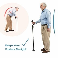 Walking Stick Posture Straight Folding Cane Adjustable Height Travel Hiking Pole