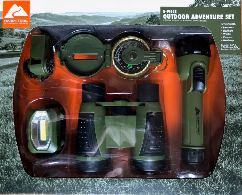 NEW Ozark Trail 5 Piece Outdoor Adventure Set Binoculars Compass Flashlight more