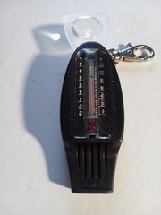 pre-owned multifunction key chain 4-1. compass. magnifier. whistle , thermometer
