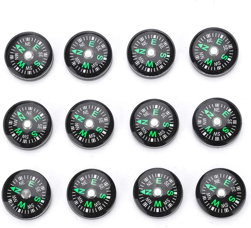 Mini Button Compass, 20Mm, 12-Pack, Green Direction Indicator, for Hiking Campin