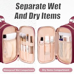 Tealari Large Toiletry Bag for Women Men,Bathroom Bag,Water Resistant Wine Red
