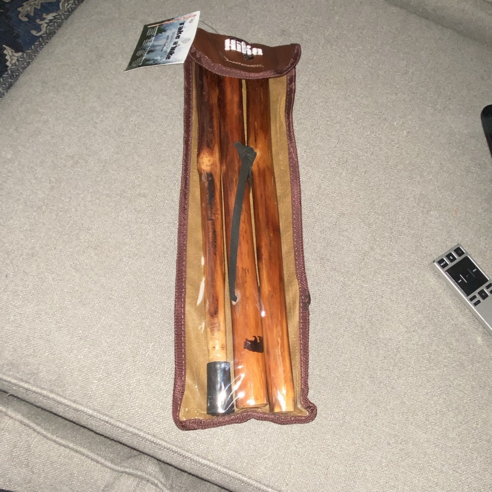 New Take a Hike Walking Stick w/ Compass 3-Piece Wood Brown Rubber Tip IWTHBS