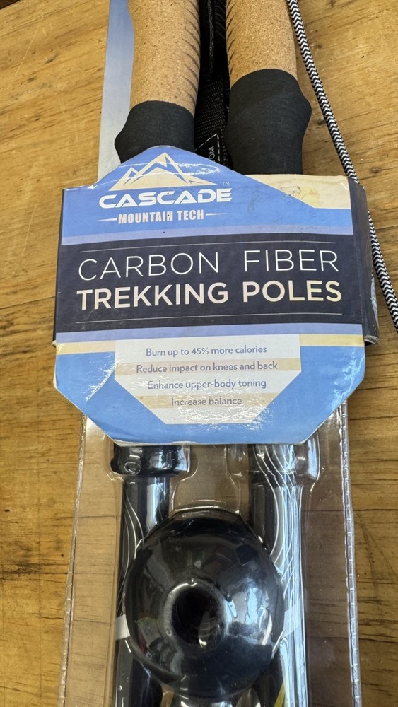 NEW! Cascade Mountain Tech 100% Carbon Fiber Quick Lock Trekking Poles Cork Grip