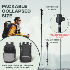2PCS Collapsible Trekking Poles Adjustable Telescopic Walking Sticks Lightweight