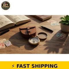 Vintage Brass Pocket Compass with Leather Case – Rustic Decor Gift