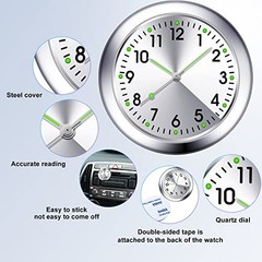 2 Pieces Stick on Dashboard Car Clock Mini Tiny Small Luminous Black, White