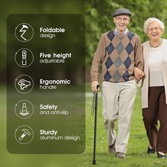 Folding Cane, Walking Poles with Adjustable Height, Canes for Men, Women and for