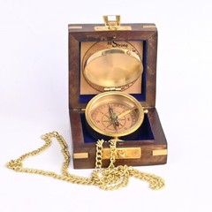 Brass Compass Engraved Religious Scripture Joshua 19 Baptism Wood Box Gift