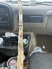 Hand-Carved Wood Walking Stick with Decorative Faces for Hiking, Beige