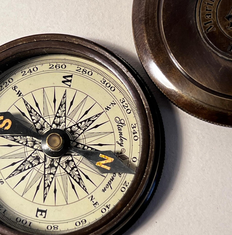 Vintage Brass Maritime Compass with Leather Case Nautical Navigation Instrument