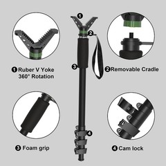 Carbon Fiber Monopod Shooting Stick, Adjustable Height, 4-Section, Portable