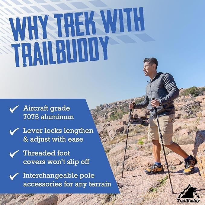 TrailBuddy Foldable Trekking Poles 7075 Aluminum – Ultralight Collapsible Hiking