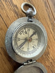 Vintage British Brass Compass 1930s Worn Silver Plated 1.5”