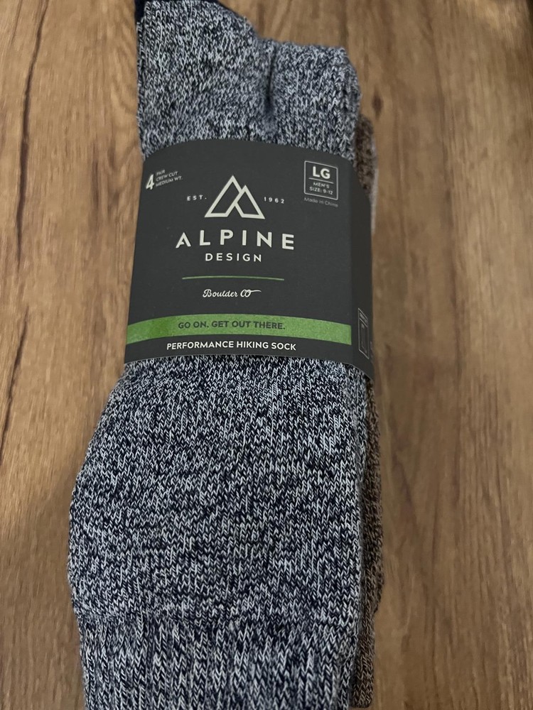 Alpine Design Performance Hiker Crew Socks – 4 Pack Size L