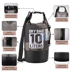 Dry Bag Waterproof for Men Women, 10L Lightweight Roll Top Dry Bag Gray