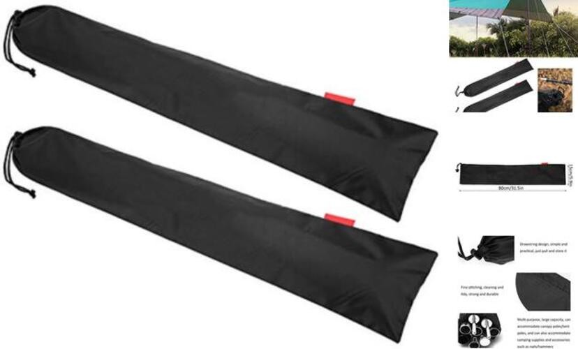 2Pcs Tent Pole Bag, 31.5in Trekking Poles Carrying Bag Tent Stakes Bag Black