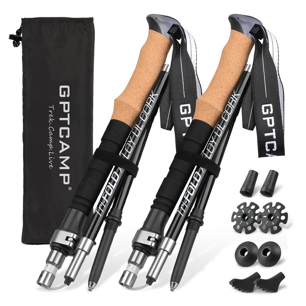 GPTCAMP Nordic Walking 105-125cm for shorter person, Black Short (105-125cm)