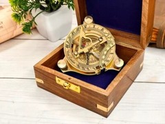 Brass Sundial compass with wooden box Hiking camping adventure west london