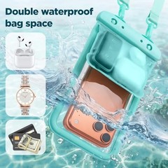 Waterproof Phone Pouch 2 Pack Up to 8.8″, Double Bag | IPX8 Black+Green
