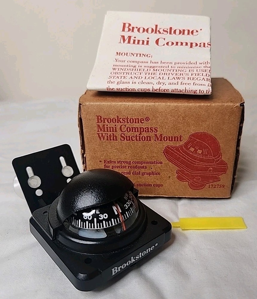 Brookstone Mini Compass with Suction Mount NIB