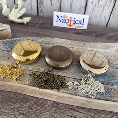 Brass Compass – Sundial, Push Button w/ Lid – Antique, Gold, Silver – Necklace