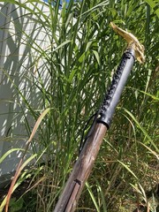 Brass Dragon Head Walking Cane With Genuine Black Leather Wrapped Hand Grip