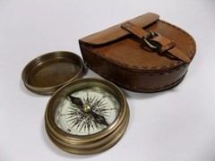 Authentic Vintage Style Brass Pocket Compass with Leather Case Rustic Vintage…