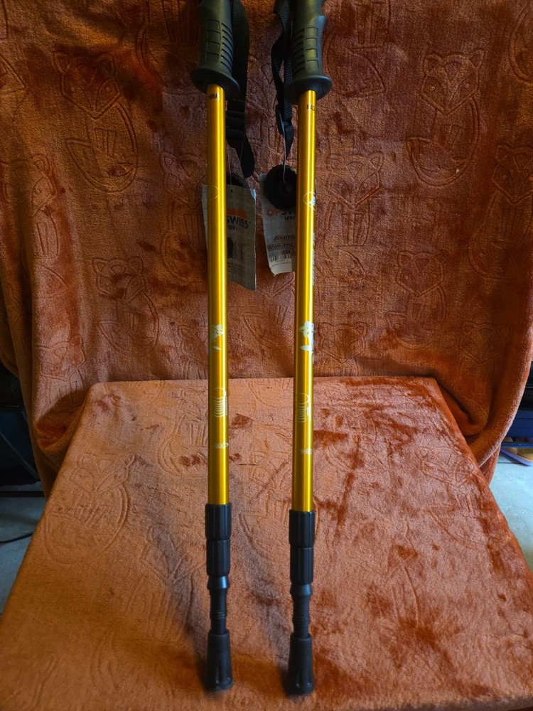 Pair of 2 OP SWISS Metal, Walking/Hiking Sticks. Anti-shock Adjustable.